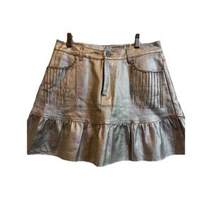 Peach Love Metallic Mini Skirt Rhinestone Fringe Studs New With Tags Women's M